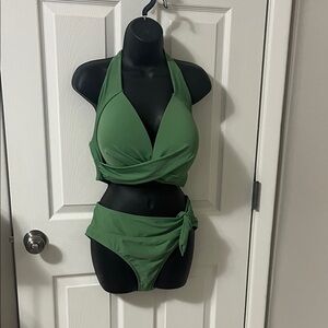 Green Halter Bikini Set
